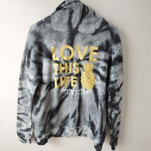 Simply Southern Black and Gray Slouch Neck Tye Dye Glitter Pineapple Hoodie